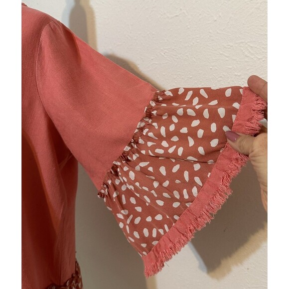 Umgee Size M Linen Blend Mix Media Animal Print Tunic Top Boho Festival - Picture 6 of 9